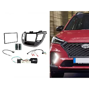 Hyundai Tucson 2015-2021 RHD Silver Double Din Car Stereo Fascia Fitting Kit