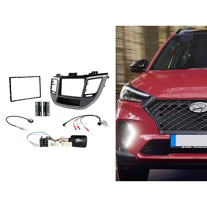 CTKHY23 Hyundai Tucson 2015-2021 RHD Silver Double Din Car Stereo Fascia Fitting Kit