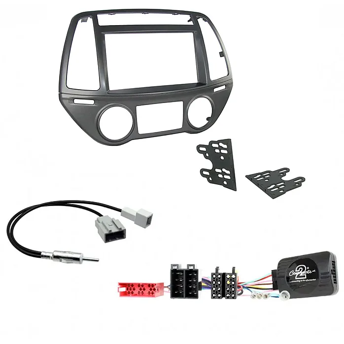 Hyundai i20 2012-2020 (Automatic A/C) Double Din Car Stereo Fitting Kit, Fascia, Steering Control