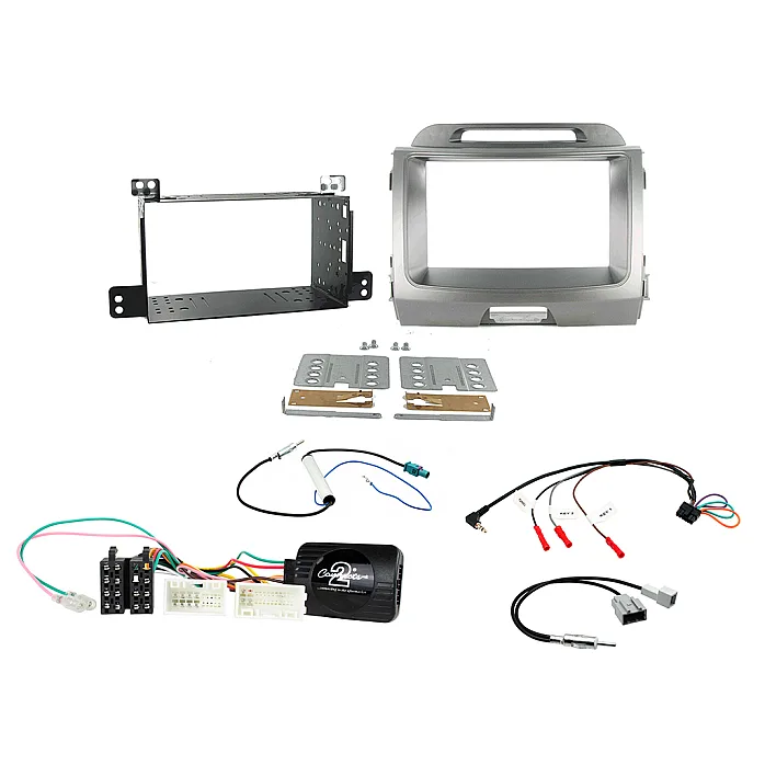 CTKKI13 Kia Sportage 2010-2015 Non Amp Light Grey Metallic Double Din Stereo Fascia Fitting Kit