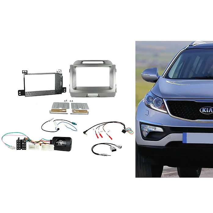 CTKKI13 Kia Sportage 2010-2015 Non Amp Light Grey Metallic Double Din Stereo Fascia Fitting Kit