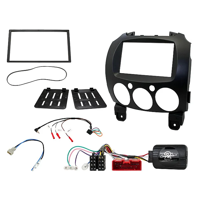 CTKMZ09 Mazda 2 2008-2014 Double Din Car Stereo Fascia, Steering Wheel Stalk Fitting Kit