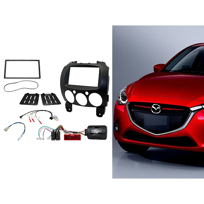 CTKMZ09 Mazda 2 2008-2014 Double Din Car Stereo Fascia, Steering Wheel Stalk Fitting Kit