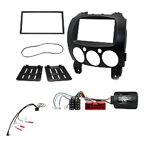 Mazda 2 Non-Bose 2008-2014 Car CD Stereo Double Din Fitting Kit, Fascia, Steering Wheel Control