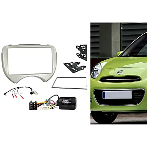 CTKNS02 Nissan Micra 2010 - 2013 (Silver) Double Din Car Stereo Fitting Kit Fascia, Steering Control