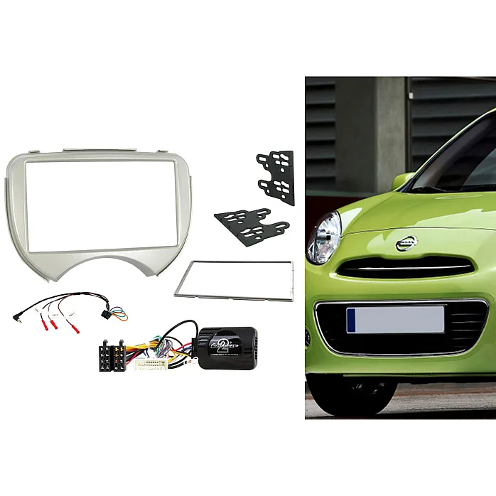 CTKNS02 Nissan Micra 2010 - 2013 (Silver) Double Din Car Stereo Fitting Kit Fascia, Steering Control