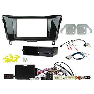 CTKNS18 Nissan Qashqai, Rogue, X-Trail Gloss Black Double Din Car Stereo Fascia Fitting Kit With 360 Camera Retention
