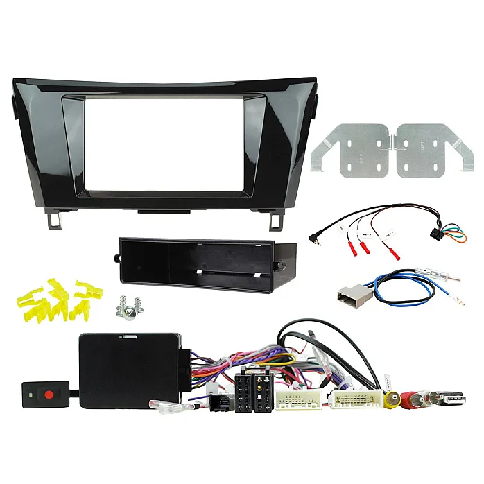 CTKNS18 Nissan Qashqai, Rogue, X-Trail Gloss Black Double Din Car Stereo Fascia Fitting Kit With 360 Camera Retention