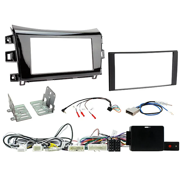CTKNS20 Nissan Navara 2016 - 2019 Gloss Black Double Din Car Stereo Fascia Fitting Kit With 360 Camera Retention