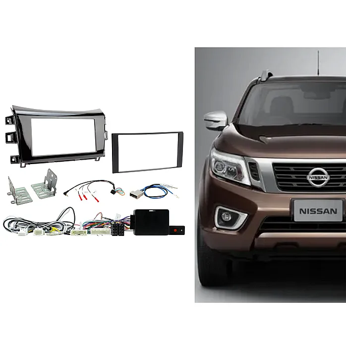 CTKNS20 Nissan Navara 2016 - 2019 Gloss Black Double Din Car Stereo Fascia Fitting Kit With 360 Camera Retention