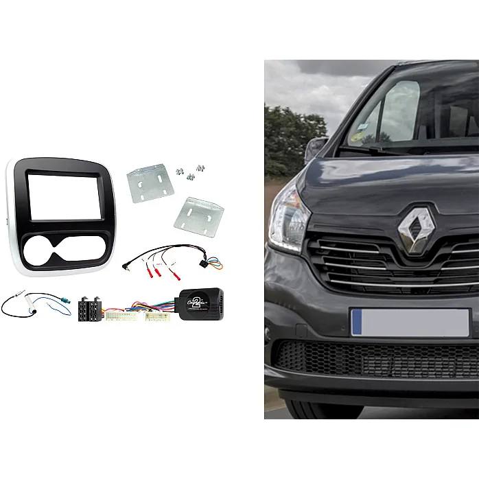 CTKRT10 Renault Trafic 2017 - 2019 Matt Black (with Silver Trim) Double Din Car Stereo Fascia Fitting Kit