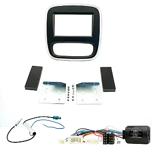 Renault Trafic 2013-2015 Silver Piping Edge Double Din Stero Fascia Steering Antenna Kit