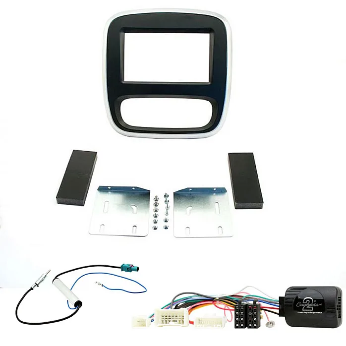 Renault Trafic 2013-2015 Silver Piping Edge Double Din Stero Fascia Steering Antenna Kit