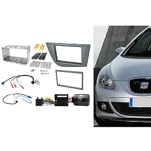 CTKST06 Seat Leon 2005-2012 (Ona Silver) Double Din Car Stereo Fitting Kit Fascia, Steering Control