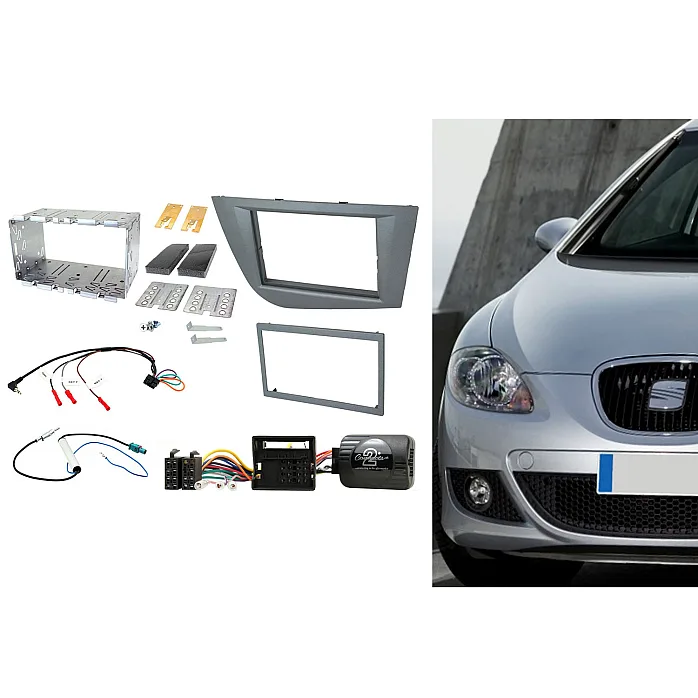 CTKST06 Seat Leon 2005-2012 (Ona Silver) Double Din Car Stereo Fitting Kit Fascia, Steering Control