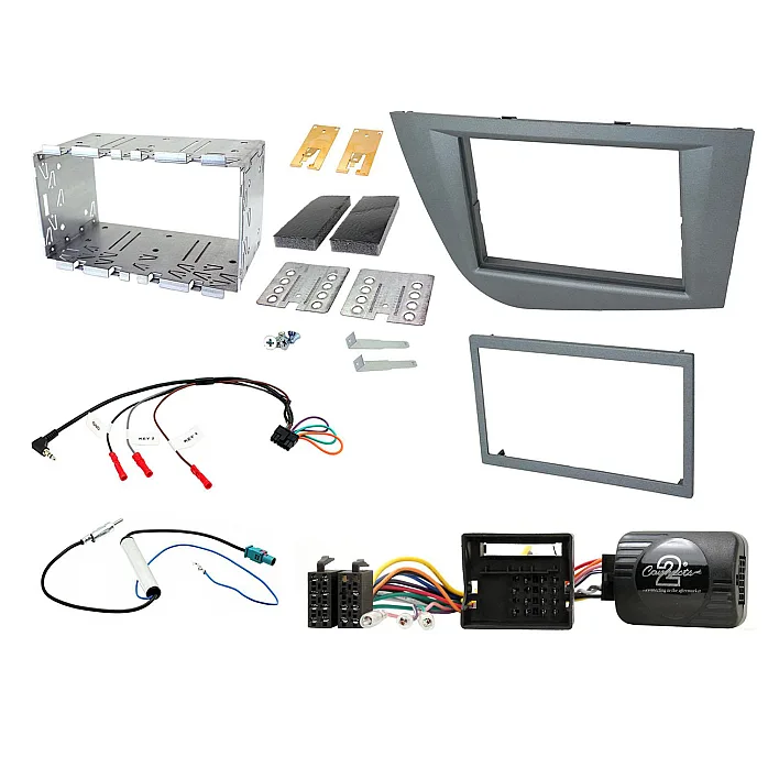 CTKST06 Seat Leon 2005-2012 (Ona Silver) Double Din Car Stereo Fitting Kit Fascia, Steering Control