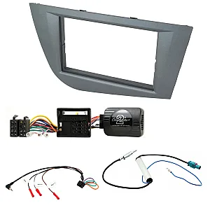 Seat Leon 2005-2012 Double Din Car Stereo Fascia Panel & Steering Wheel Interface Kit - Grey
