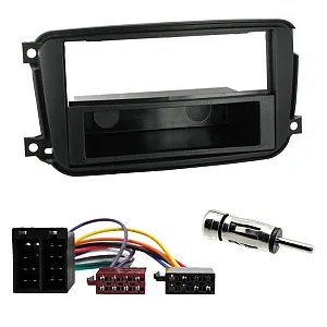 Smart For Two 2010-2014 Black Single Din Fascia / ISO Wiring / Antenna Fitting Kit