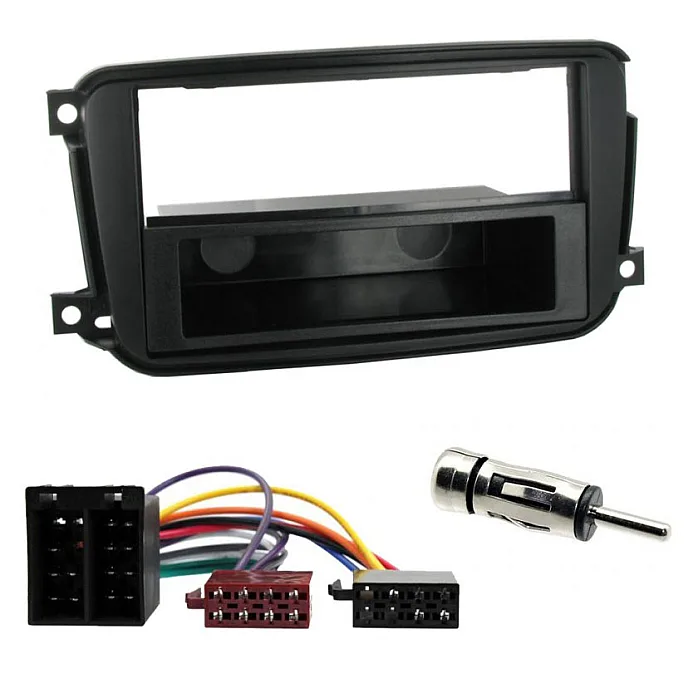 Smart For Two 2010-2014 Black Single Din Fascia / ISO Wiring / Antenna Fitting Kit