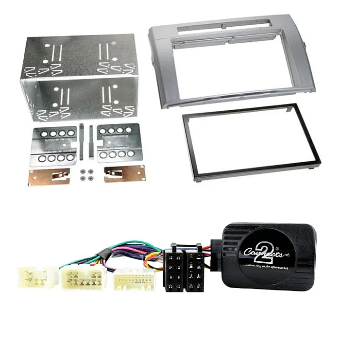 Toyota Corolla Verso 2004-2008 Double Din Stereo Fitting Kit, Fascia & Steering Stalk Control Silver
