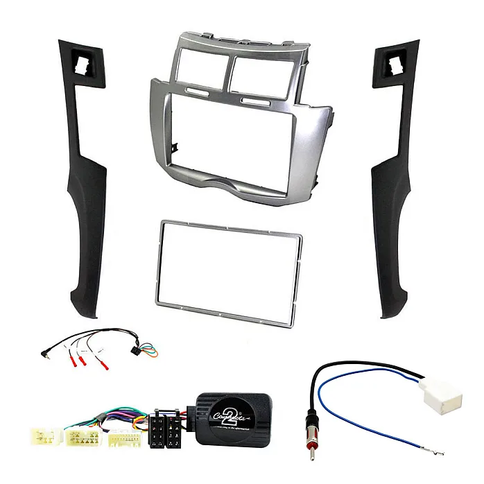 Toyota Yaris 2007-2011 Double Din Car CD Stereo Silver Fascia Fitting Kit