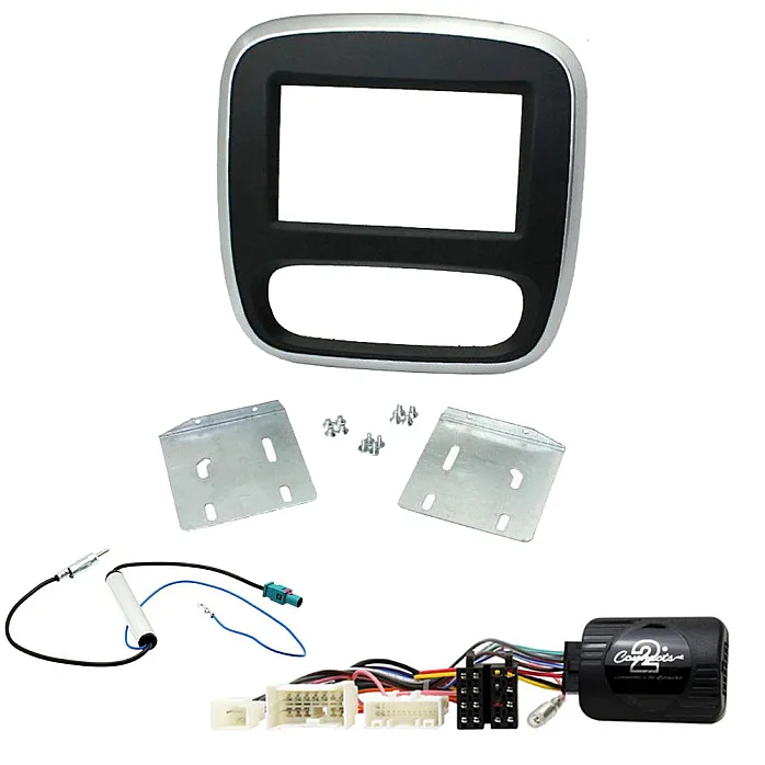 Vauxhall Vivaro 2014-2018 (Black/Silver) Double Din Car Stereo Fascia Steering Antenna Fitting Kit
