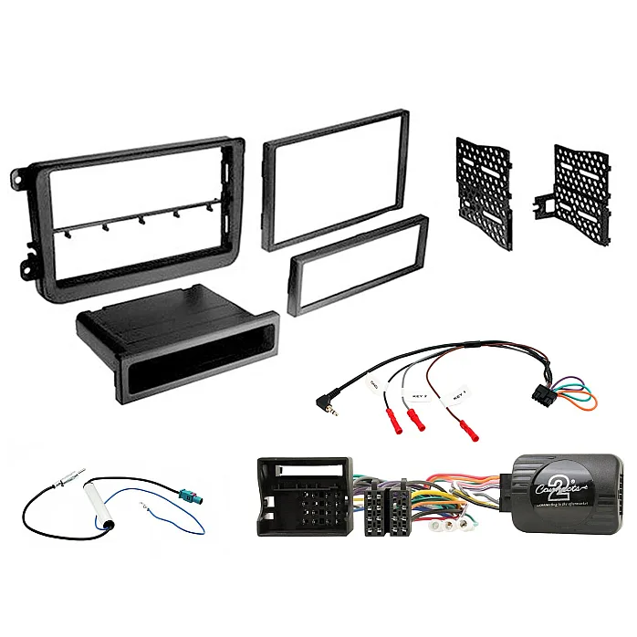 CTKVW05 Volkswagen Black Double / Single Din Car Stereo Fascia Steering Control Fitting Kit