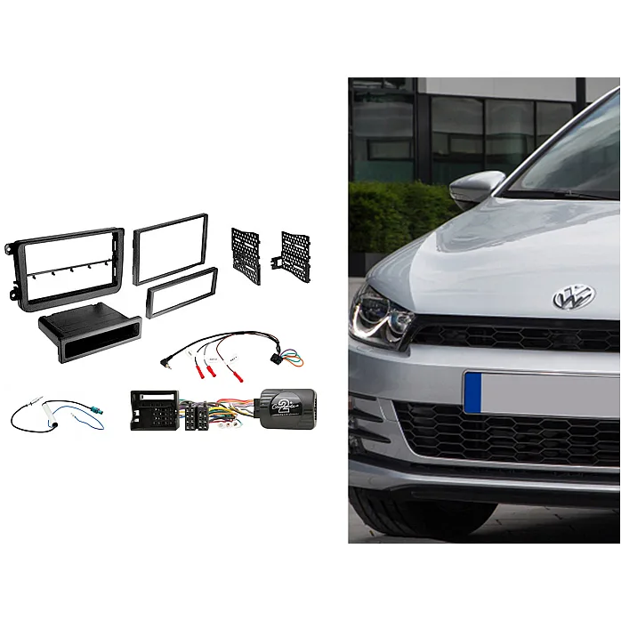 CTKVW05 Volkswagen Black Double / Single Din Car Stereo Fascia Steering Control Fitting Kit
