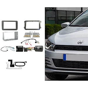 Volkswagen Double Din Car Stereo Fascia Steering Wheel Aerial Fitting Kit With DAB Aerial