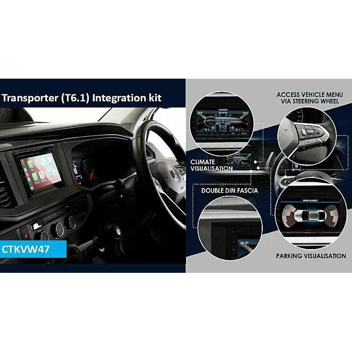 Connects2 CTKVW47 Volkswagen Transporter 2019 Onwards Double Din Car Stereo Fascia Fitting Kit