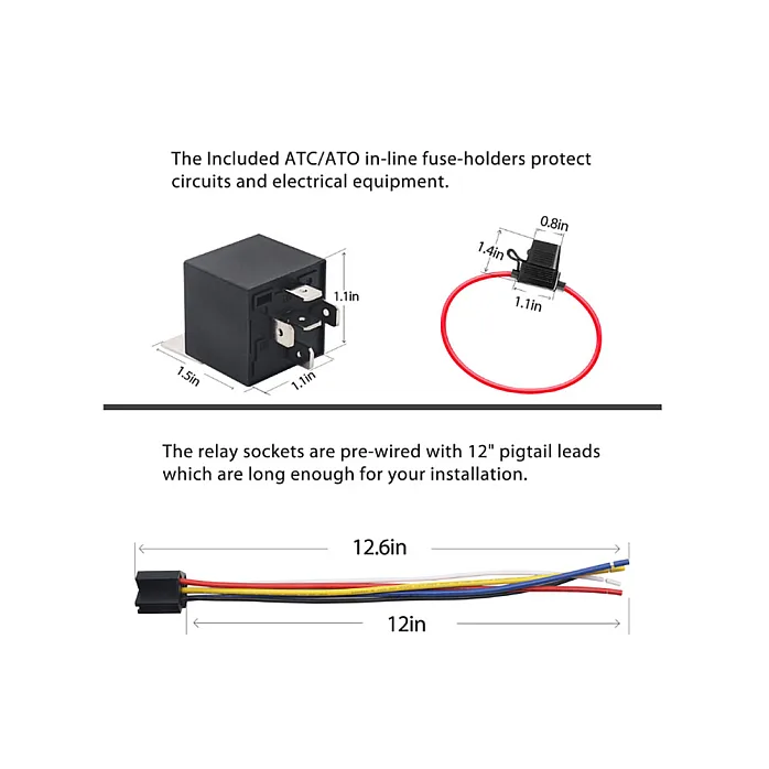 RECOIL 10-606-K6 6 Pack Relay Kit (5-pin 30/40A 12V SPDT relays with sockets and in-line ATC fuse holders)