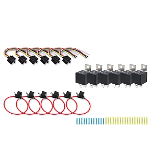RECOIL 10-606-K6 6 Pack Relay Kit (5-pin 30/40A 12V SPDT relays with sockets and in-line ATC fuse holders)