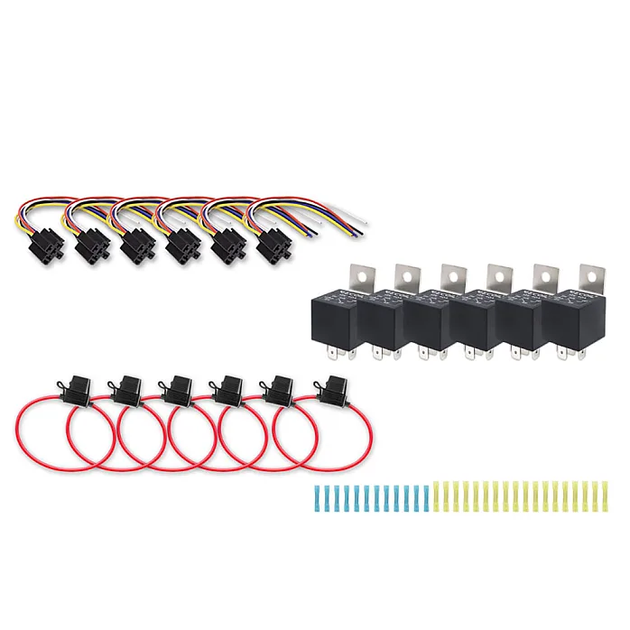 RECOIL 10-606-K6 6 Pack Relay Kit (5-pin 30/40A 12V SPDT relays with sockets and in-line ATC fuse holders)