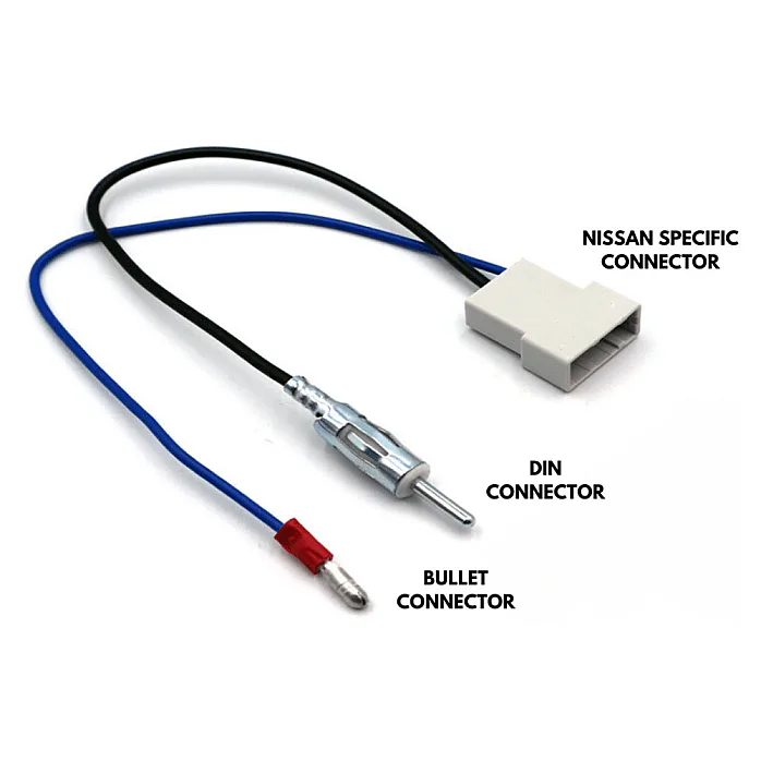 InCarTec 21-118K Nissan Navara, Qashqai Grey Rectangle to Din Car Antenna Adapter (With Male Bullet Connection)