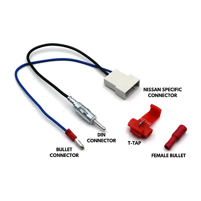 InCarTec 21-118R Nissan Navara , Qashqai Grey Rectangle to Din Connector Car Antenna Adapter (Male/ Female Bullet/ T-Tap Connection)