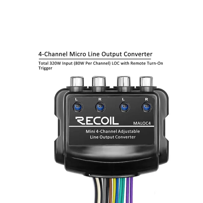 InCarTec 23-008 Recoil 4 Channel 80W High to Low Level Line out Converter with Built in Amp Remote Trigger