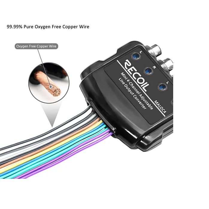 InCarTec 23-008 Recoil 4 Channel 80W High to Low Level Line out Converter with Built in Amp Remote Trigger
