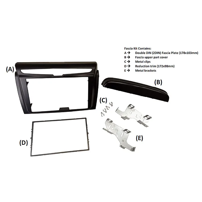 InCarTec 50-422 Chrysler Ypsilon 2011-2014 Double Din Car Audio Fascia Adapter Panel (PIANO BLACK)