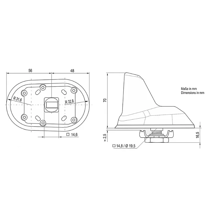 InCarTec 70-918K GPS, DAB+, FM, AM Vehicle Roof Mount Shark Fin Aerial Antenna