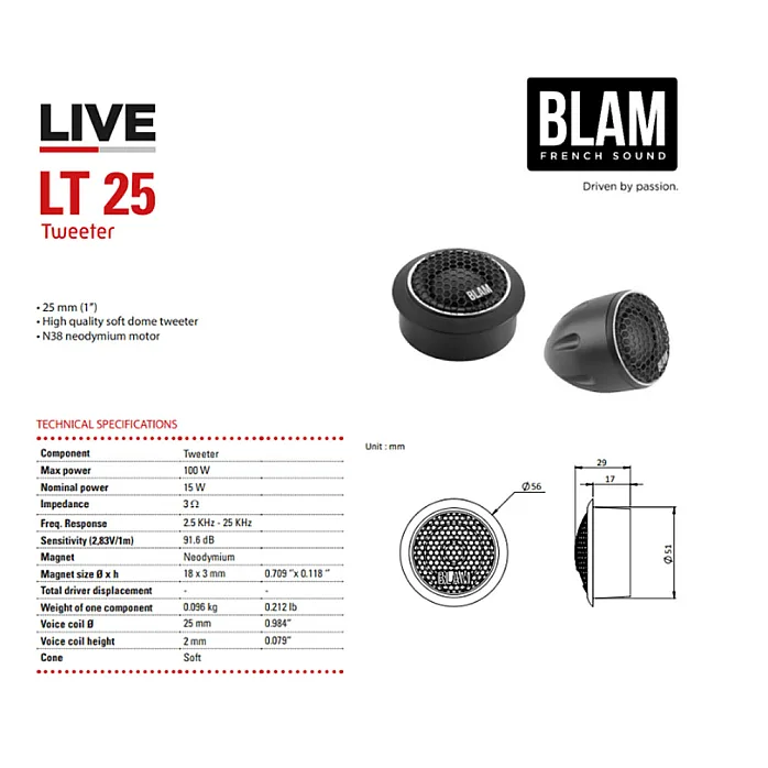 BLAM Live BL-L165-A Acoustic 165mm (6.5") 140W High Fidelity 2 Channel Component Speaker System