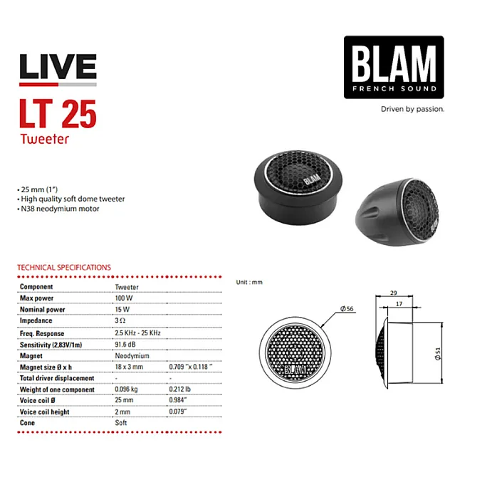 BLAM Live BL-L165-SLIM Solo 165mm (6.5") 140W Ultra Slim 2 Way Component Speakers