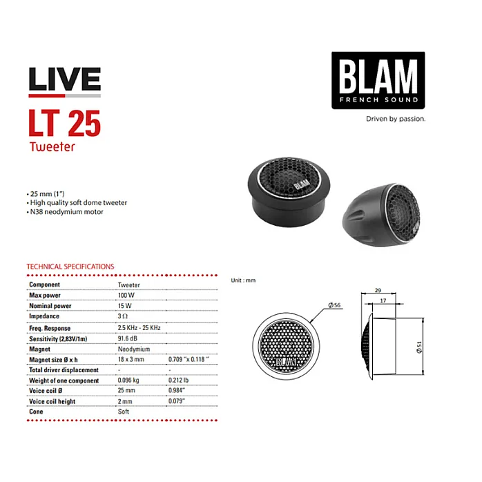 BLAM Live BL-L200-P Power 200mm (8") 200W High Performance 2 Way Component Speaker System