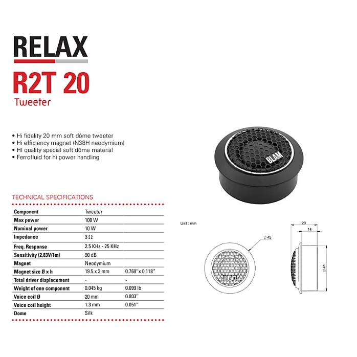 BLAM Super Relax BL-SR165S 165mm (6.5") Hi Sensitivity 3ohm 2-Way Component Car Speakers