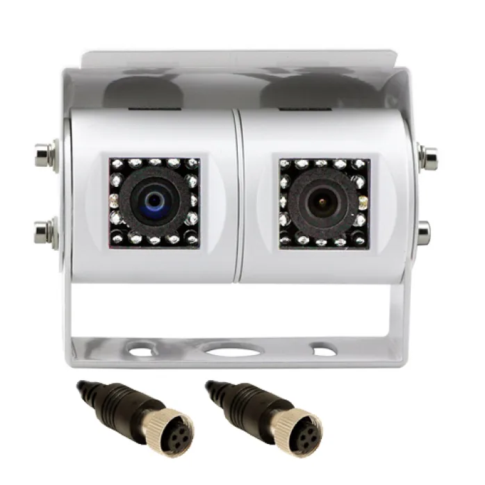 InCarTec CVC-UNI-330 White Dual Lens Rear View Heavy Duty Camera With Adjustable Bracket NTSC