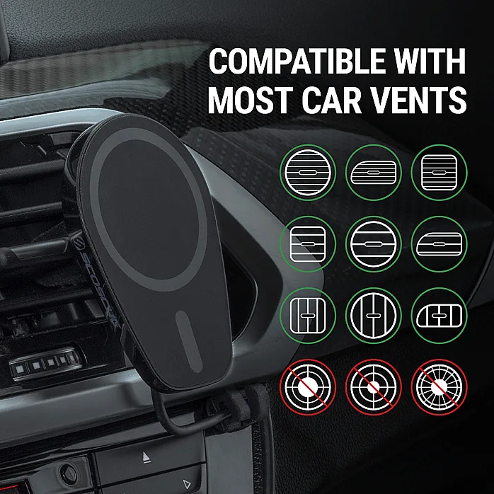Scosche MPQ6DV-SP Magnetic Dash/Vent Mount Holder 15W Wireless Fast Car Charger Phone Stand