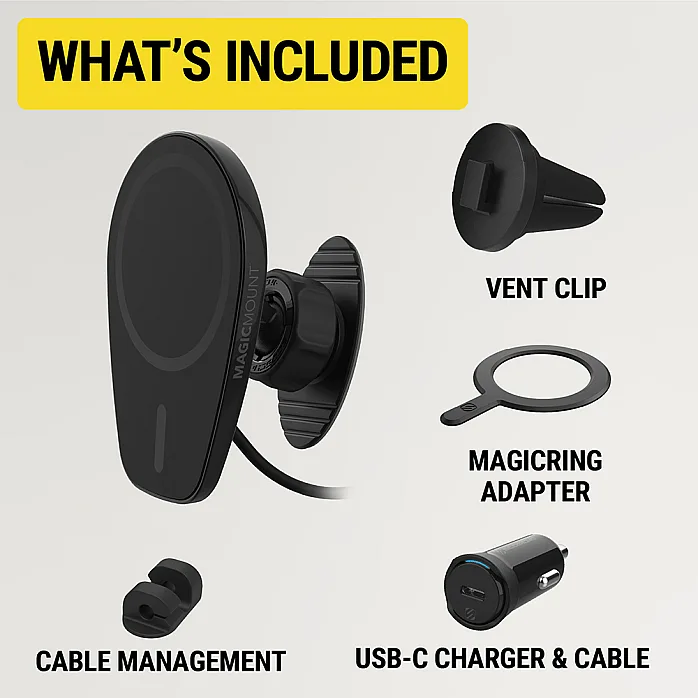 Scosche MPQ6DV-SP Magnetic Dash/Vent Mount Holder 15W Wireless Fast Car Charger Phone Stand