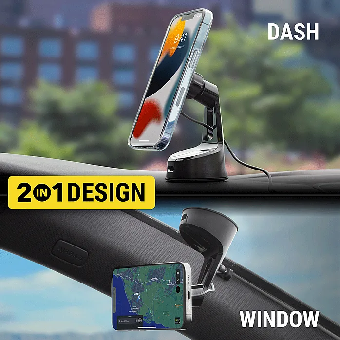 Scosche MPQ6WD-SP Magnetic Window/Dash Mount Holder 15W Wireless Fast Car Charger Phone Stand