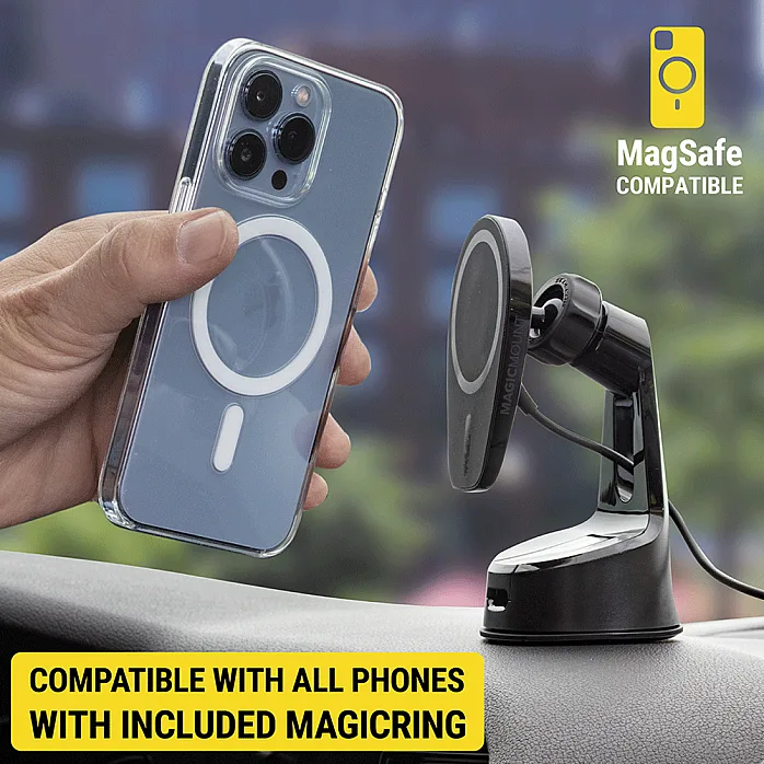 Scosche MPQ6WD-SP Magnetic Window/Dash Mount Holder 15W Wireless Fast Car Charger Phone Stand
