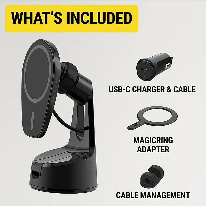 Scosche MPQ6WD-SP Magnetic Window/Dash Mount Holder 15W Wireless Fast Car Charger Phone Stand