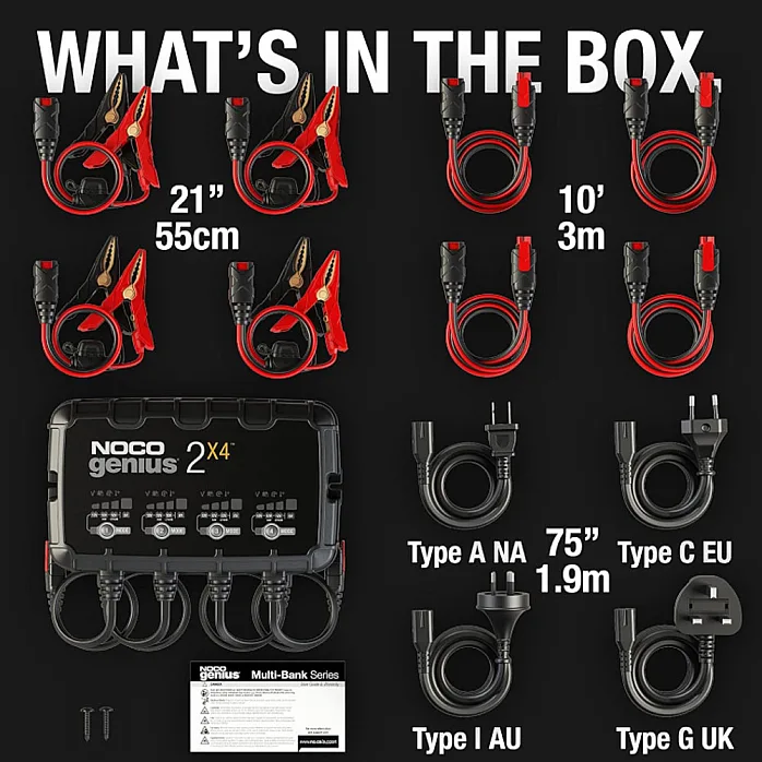 NOCO GENIUS2X4 Battery Maintainer + Battery Desulfator 4-Bank 8 Amp Smart Trickle Battery Charger